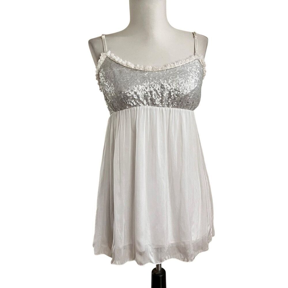 Scandal Italy Y2K Babydoll Sequin Top Sheer  Fairy Grunge Coquette dainty indie